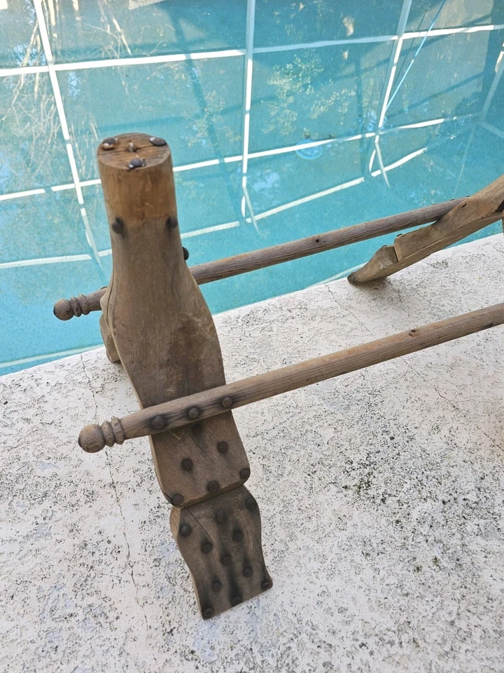 Taburete de asiento vintage egipcio camello madera maciza detalles de latón sin cojín 26" Foto 3 de 4