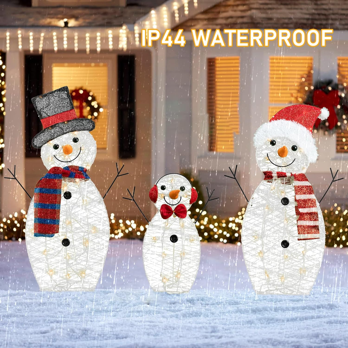 55L Lighted 3-Piece Snowman Family Outdoor Waterproof Plug-in Yard