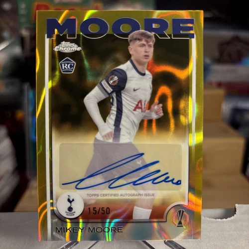 Mikey Moore 2024-25 Topps Chrome UCC UCL UEFA GOLD Refractor AUTO RC SSP /50