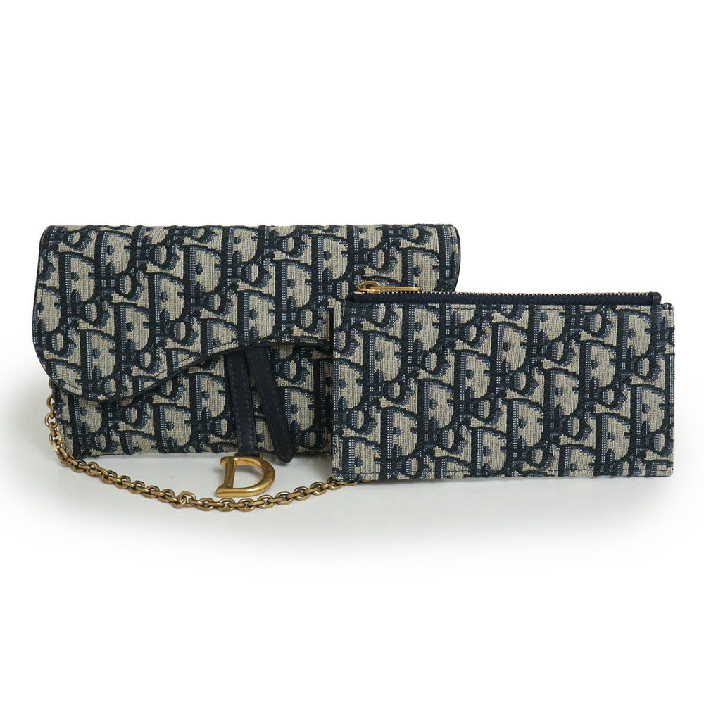 AUTH CHRISTIAN DIOR SADDLE CHAIN POUCH SMALL 2WAY OBLIQUE JACQUARD