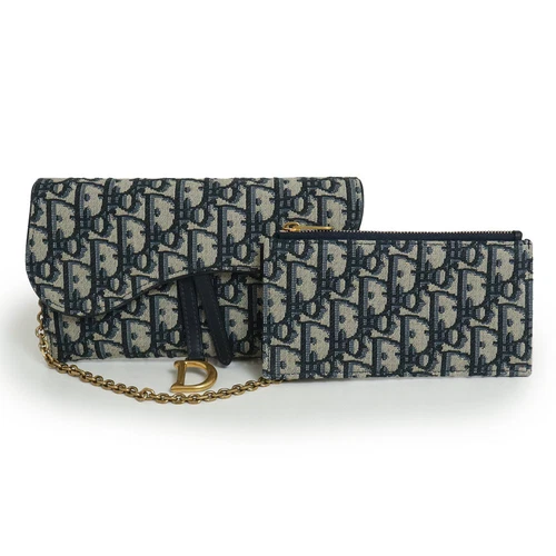 AUTH CHRISTIAN DIOR POCHETTE CHAÎNE DE SELLE PETITE 2 VOIES OBLIQUE JACQUARD S5614CTZQ F/S