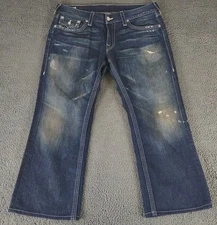 VTG True Religion Jeans Billy Men 34 (Fits 40X29) Blue Bootcut Flap Pockets