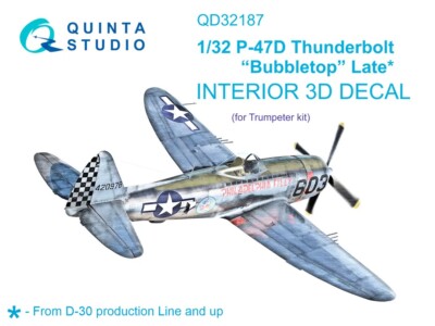 1/32 Quinta Studio 3D Interior Decal #32187 P-47D Bubbletop Late For Trumpeter