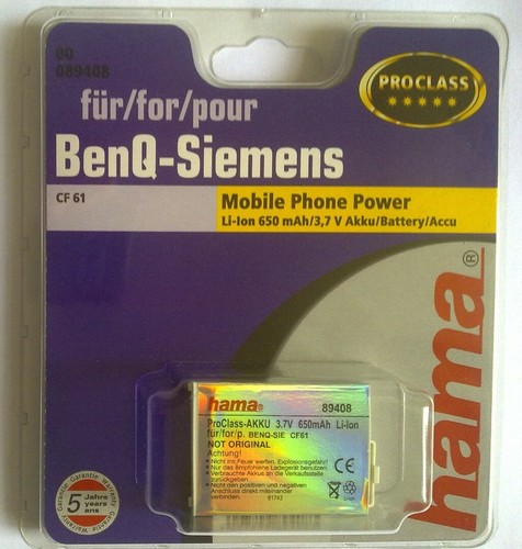 Original hama MPP Li-Ion 650mAh 3.7V CF61 BenQ-Siemens Akku