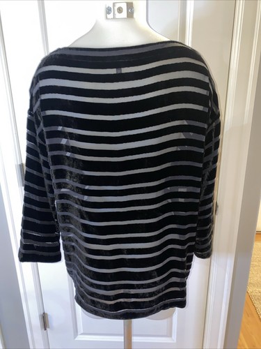 Eileen Fisher Velvet Burnout XS Top Blouse Black Striped Boat Neck Silk Blend - Picture 7 of 12