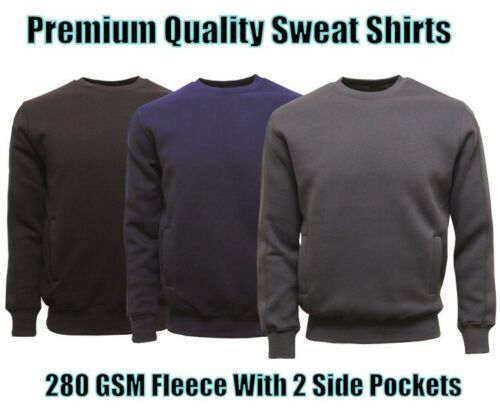 Mens Boys Plain Premium Fleece Sweatshirts Sports Jumper Jogging Sweat Top - Picture 4 of 7