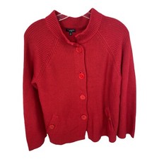 TALBOTS Women's Knitted Button Front Size Small Cardigan Sweater Jacket Red