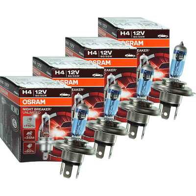 4x OSRAM NIGHT BREAKER UNLIMITED +110% mehr Licht more Light H4 Halogen Lampe