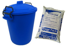 50L BLUE WINTER GRIT / SALT BIN + 10KG ROCK SALT FOR ICE / SNOW DRIVEWAYS PATHS