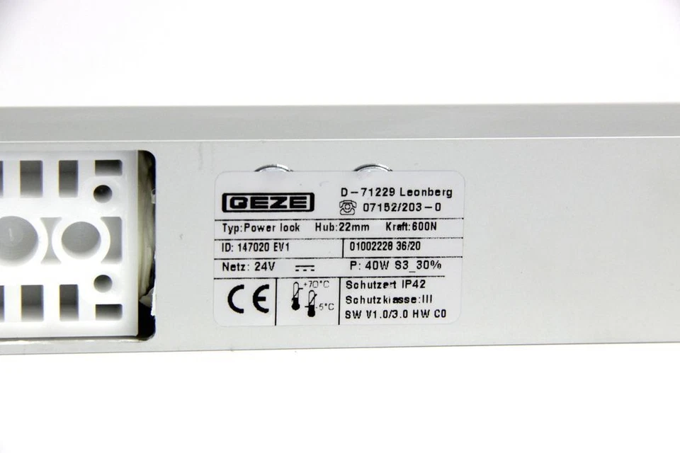 GEZE 147020 Entraînement Électrique Verriegelungsantrieb Power Lock Argent 24VDC - Photo 4/4