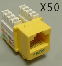 50 Pack Lot - CAT5e Keystone RJ45 110 Punch Down Keystone Snap-In Jack - Yellow