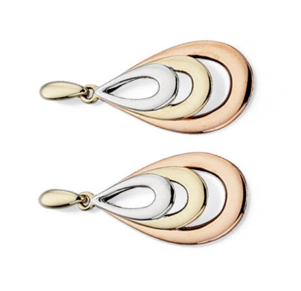 Teardrop Earrings 9ct Multi Tone Gold 375 Hallmarked British Made Brand New - Image 2 of 3