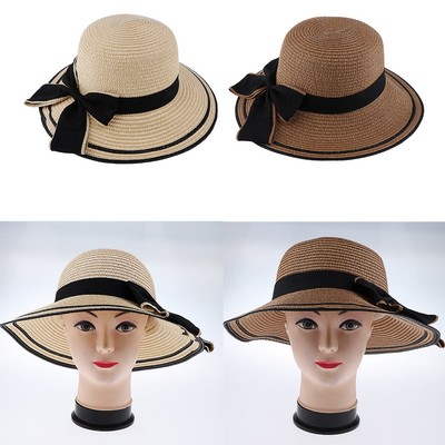 Women Large Wide Brim Straw Hats Beach Sun Visor UV Protection Floppy Derby Caps