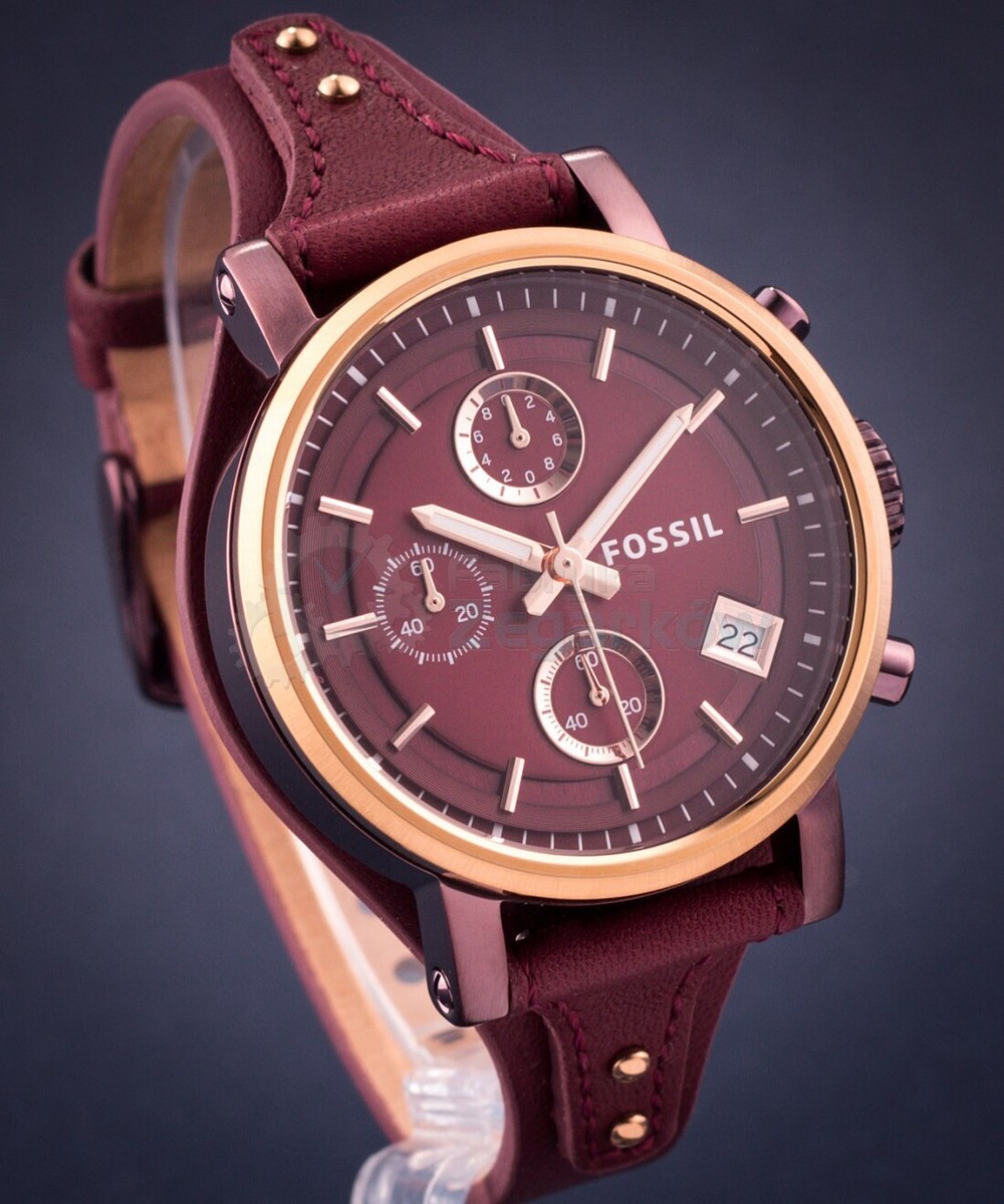 Fossil ES4114 Boyfriend Burgundy Dial Red Leather 38mm Chronograph