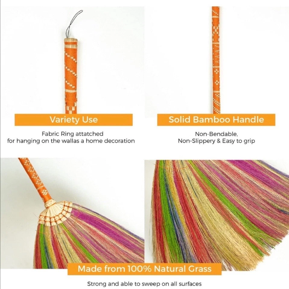 Asian Broom Grass Hand Crafted Broom Whisk Broom Bamboo Stick Handle Handmade - Image 3 of 4