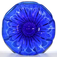 Murano Twist Glass Bowl Royal Cobalt Solid Blue 8 sides 14in 9lbs