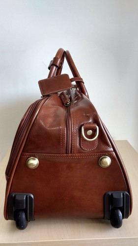 BRAND NEW Genuine 100% Veg Tanned Ashwood Leather Wheeled Travel Holdall Luggage - Picture 6 of 9