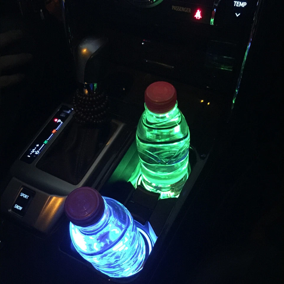2x USB LED 7-Color Interior Console Trim Cup Holder Drink Coaster Ambient Lights — 第 4/4 张图片