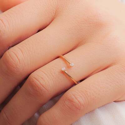 Two Stone Bypass Engagement Ring 1.09ct Round Lab-Created Moissanite Gold Plated