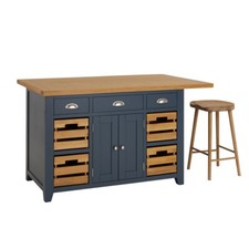 Kitchen Island with Bar Table Top Westbury Blue Painted Extra Large 4 Seater