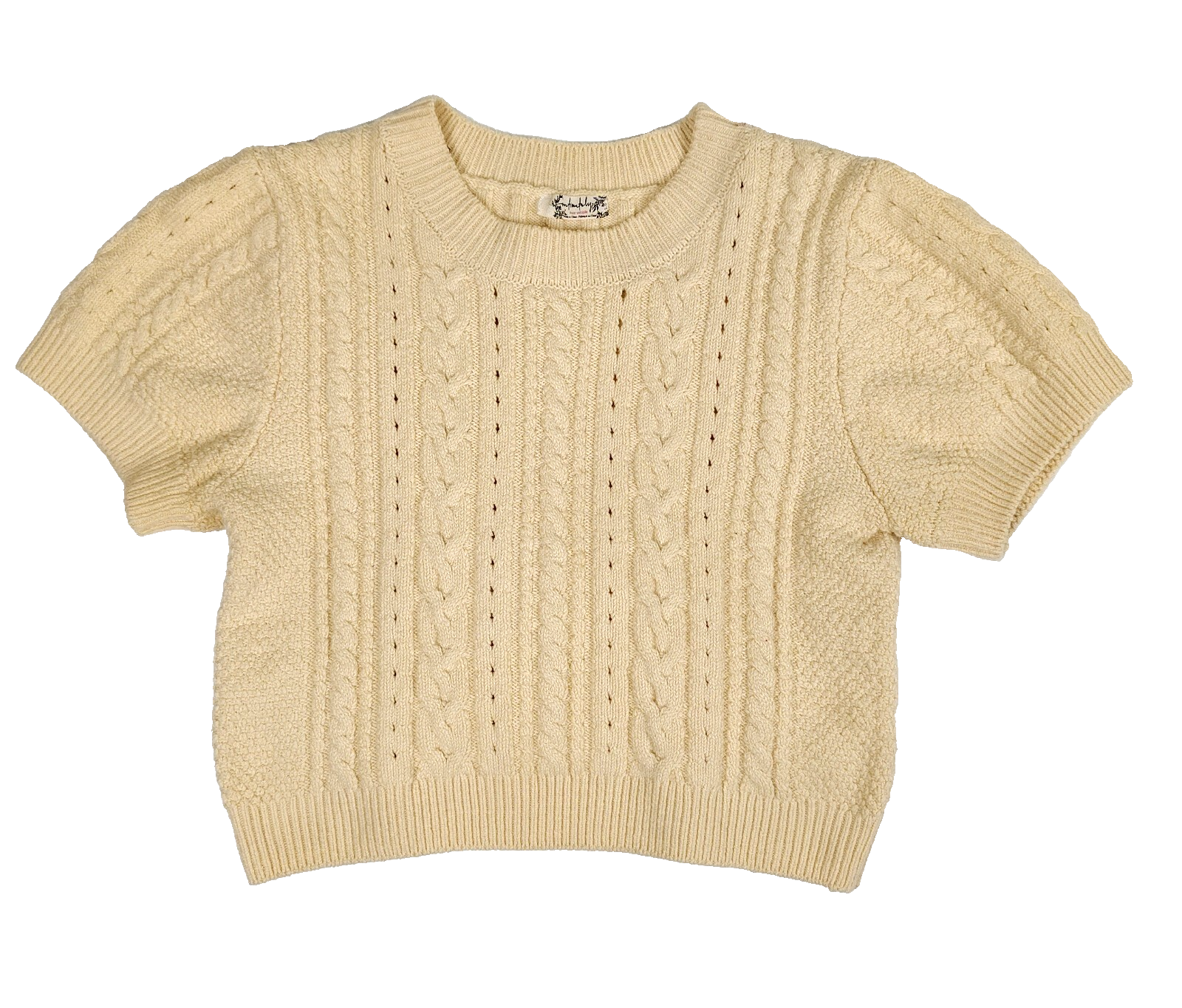 Free People Intimately Top Size L Cream Short Sleeve Cropped Pullover Sweater