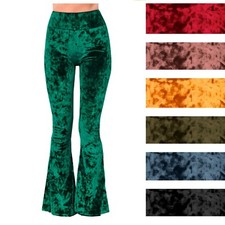 Crushed Velvet Bell Bottom Flare Stretch High Waist Boho Hippie Legging Pants