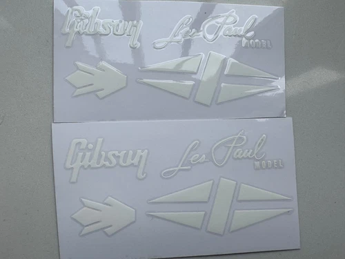 2Pcs Gibson Les Paul Model Guitar Headstock Vinly UV RAISED Decals Sticker White