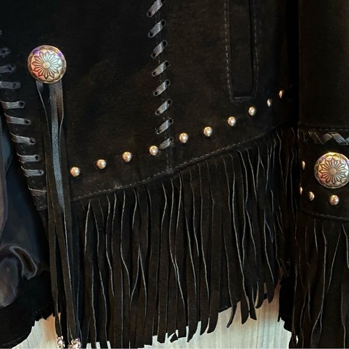 Scully Black Fringe Leather Suede Jacket Studs Size L Large - Picture 5 of 15