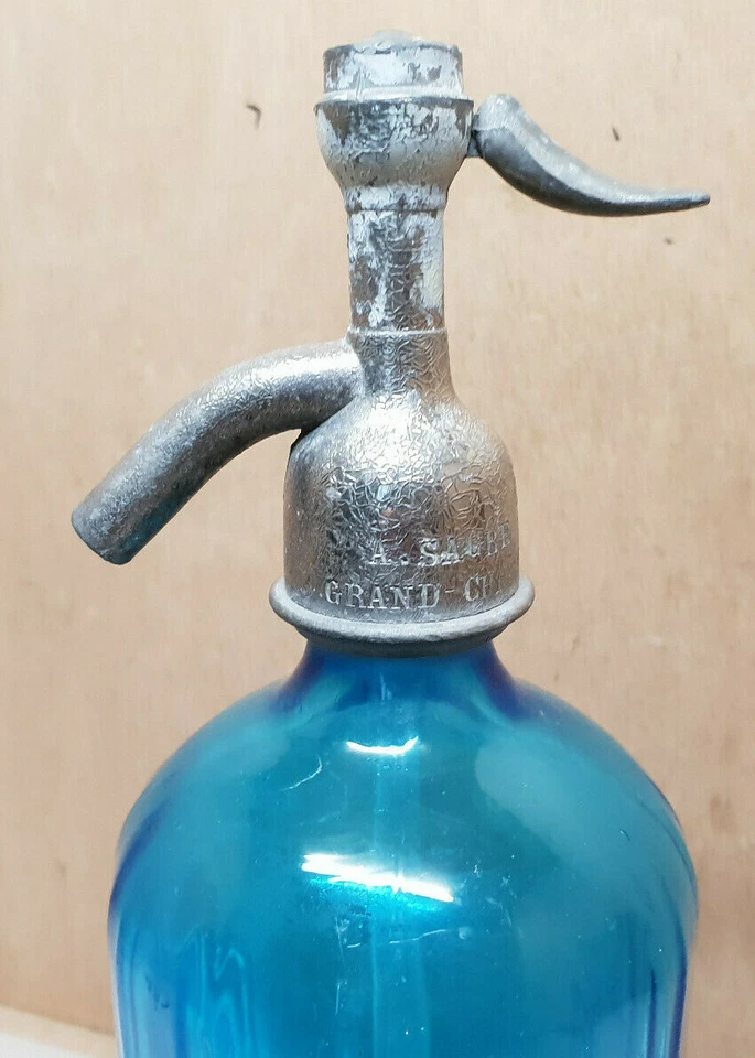 Antik Siphon A. Sacré Grand Champ (Morbihan 56) Flasche -blau Spitze Und Rohr - Bild 2 von 4