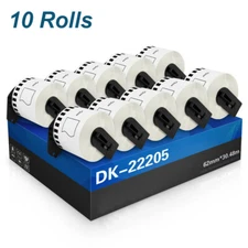 10 Rolls for Brother DK-2205 Continuous Paper Label Roll Cut-to-Length 2.4”x100'