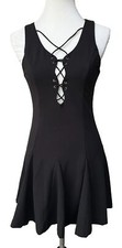 Tea & Cup Women’s Black Lace-Up Skater Mini Dress Size M Polyester Spandex