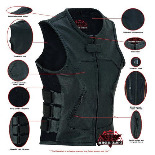 Damen kugelsicher Stil Swat Rider Rindsleder Ladies Club taktische Lederweste - Bild 3 von 9