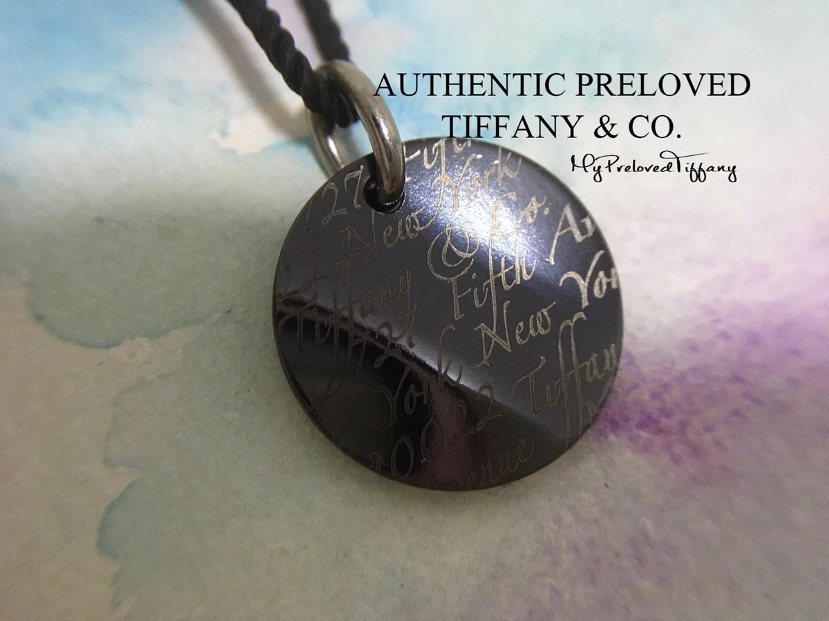Excellent Authentic Tiffany Co Notes Round Wavy Titanium Pendant Cord Necklace