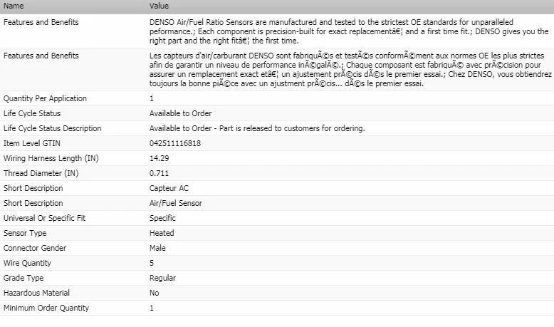 Sensor de relación aire/combustible Denso Upstream para MINI COOPER 2007-2010 Foto 2 de 4