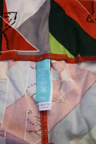 LuLaRoe TC2 Tall Curvy MultiColor Geometric Triangle Cat Face Print Legging Pant - Picture 4 of 7