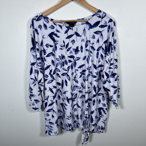 Ali Miles Tunic Top Womens XL Floral Stretch Tie Front Relaxed Fit Blue White - Picture 15 of 15