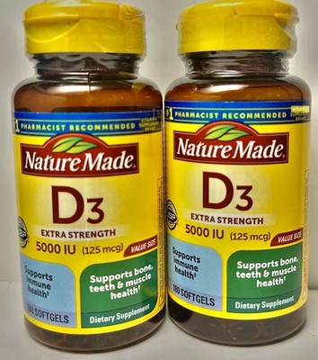 Nature Made Vitamin D3 5000 IU Ultra Strength Softgels  - Lot Of 2- 360 Count