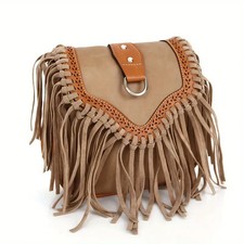 Western Cowgirl Fringe Purse Brown Leather W/Rear Zipper Pocket