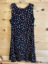 Tommy Hilfiger  Navy  Floral Sleeveless Dress Ruffle Hem Stretch Knit Size 14 (I
