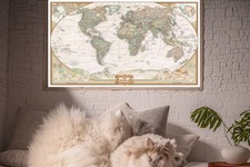 A1 World Map Canvas Wall Art Antique Executive Large Map Print White Canvas