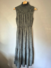 THML Olive Animal Print Smocked High Neck Sleeveless Midi Dress Womens Size Smal