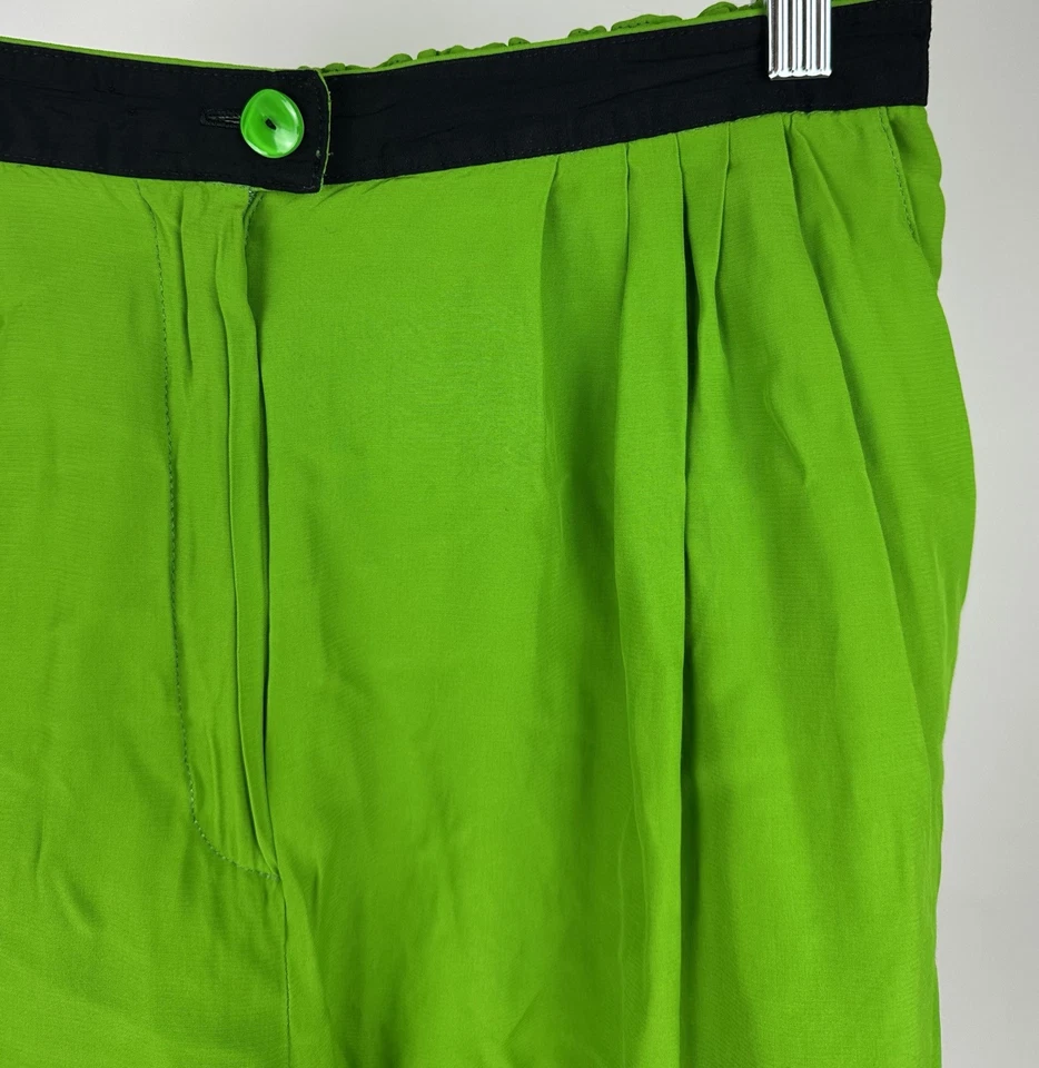 Platinum Dorothy Schoelen Shorts 12 / L Vintage 90s Lime Green Rayon Art to Wear Foto 3 de 4