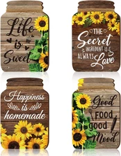 4 Pcs Kitchen Wall Decor Mason Jar Set Wooden Rustic Home Decor Inspirational Ki