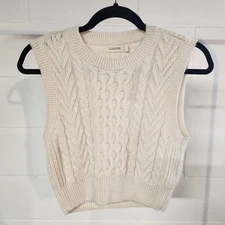 Glassons Cable Knit Sweater Vest Sleeveless Top Cream Ivory - Women's Small