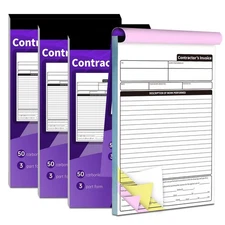 3 Pack Carbonless Contractor Invoice Receipt, 7.3 x 11 inches Estimate Book, ...