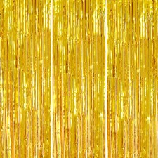 Gold Shiny Tinsel Foil Fringe Curtains 3.3x8.2ft Party Backdrop 3 Pack