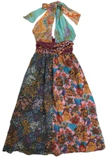 Anthropologie Love The Label Floral Maxi Patchwork Halter Backless Dress Sz S