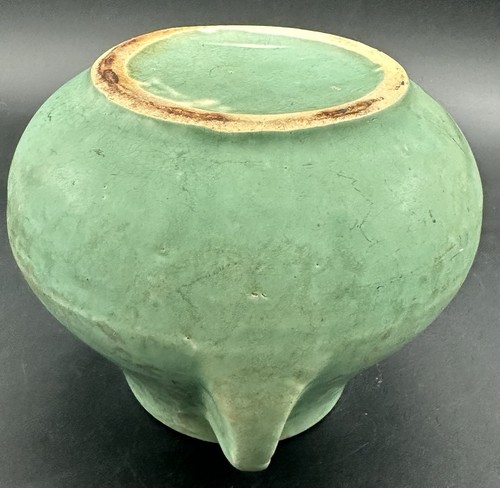 Vintage Brush McCoy Arts & Crafts Green Vellum Glazed Ear Handle Vase Jardiniere - Picture 18 of 23