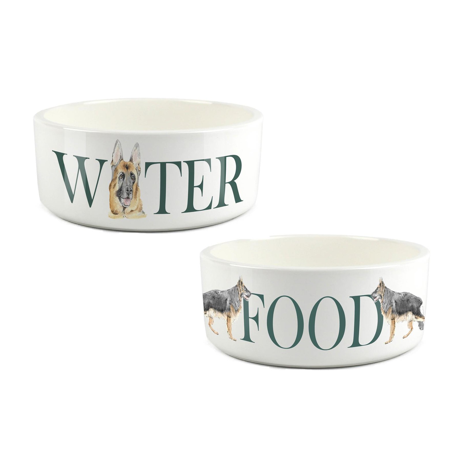 German Shepherd Bowl Set - Food & Water Large Ceramic Bowls Dog Portrait Gift