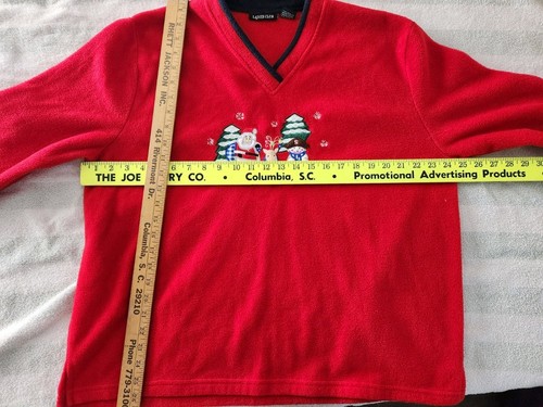 Maglione pile natalizio vintage XL Babbo Natale pupazzi di neve renna pullover scollo a V - Foto 8 di 8